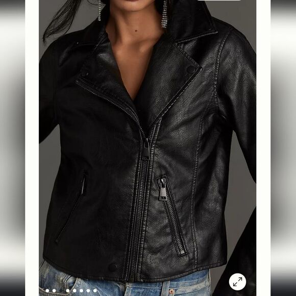 086 NWT Anthropologie The Saige Faux Leather Moto Jacket Size XXS - Picture 1 of 7
